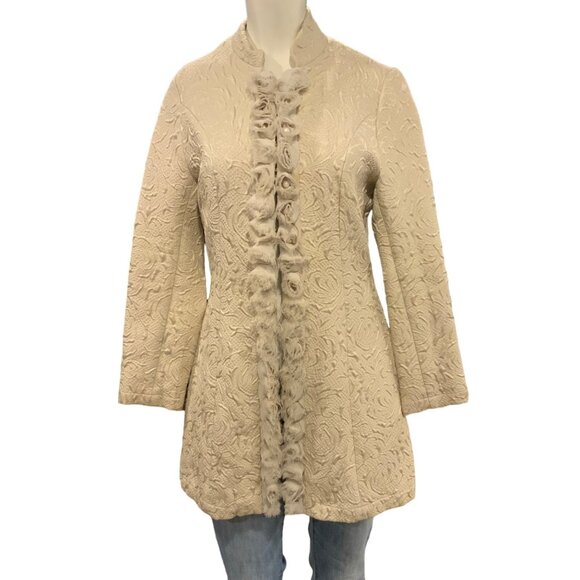 Toffee Apple Jackets & Blazers - Toffee Apple Women's small Jacket Mandarin collar Floral Jacquard Coat Pearl Tul